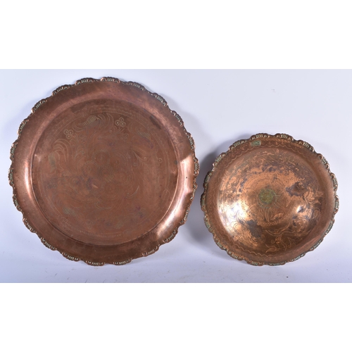 657 - A LARGE EARLY 20TH CENTURY MALAYSIAN HAMMERED COPPER COOKING POT together with other dishes & a Vict... 