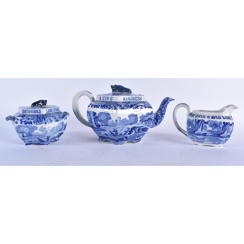 662 - A COPELAND SPODE BLUE AND WHITE AULD LANG SYNE TEASET. Largest 21.5 cm wide. (3)