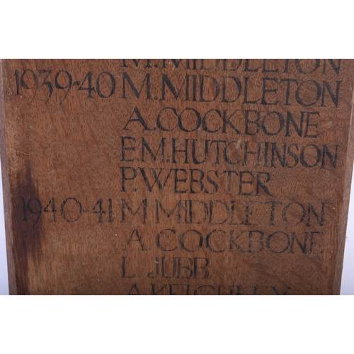 667 - A LARGE 1930S SCHOOL HOCKEY CLUB WOODEN PRESENTATION BOARD. 100 cm x 18cm.