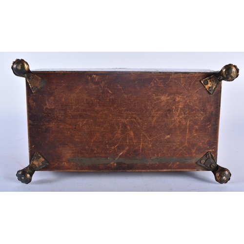 671 - A MID 19TH CENTURY ENGLISH PEN WORK RECTANGULAR FORM TEA CADDY decorated with landscapes. 24 cm x 14... 