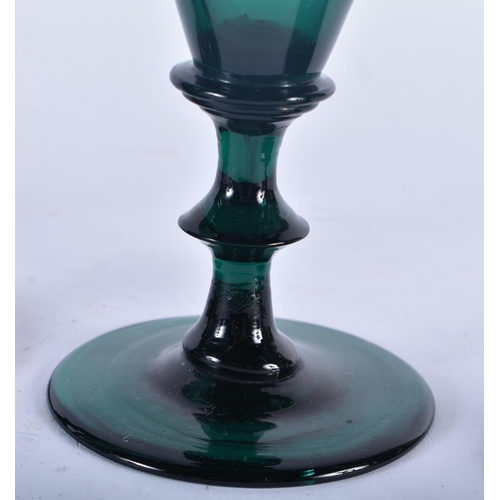 677 - SIX GEORGE III GREEN GLASSES. 13 cm high. (6)