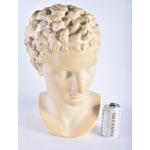 680 - A LARGE CLASSICAL COUNTRY HOUSE PLASTER BUST OF A MALE After the Antiquity. 44 cm x 20 cm.