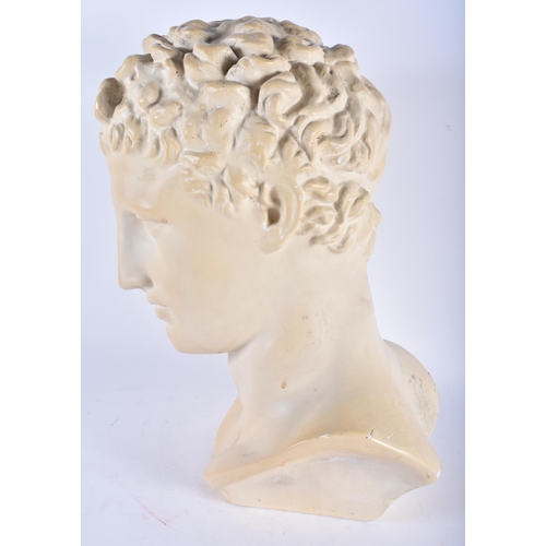 680 - A LARGE CLASSICAL COUNTRY HOUSE PLASTER BUST OF A MALE After the Antiquity. 44 cm x 20 cm.