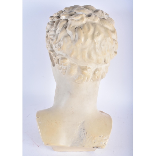 680 - A LARGE CLASSICAL COUNTRY HOUSE PLASTER BUST OF A MALE After the Antiquity. 44 cm x 20 cm.