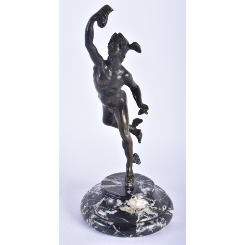 683 - A 19TH CENTURY EUROPEAN GRAND TOUR BRONZE FIGURE OF A MALE modelled upon a marble plinth. 25cm high.