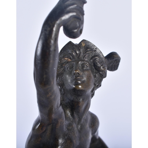 683 - A 19TH CENTURY EUROPEAN GRAND TOUR BRONZE FIGURE OF A MALE modelled upon a marble plinth. 25cm high.