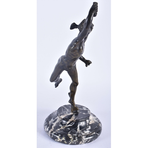 683 - A 19TH CENTURY EUROPEAN GRAND TOUR BRONZE FIGURE OF A MALE modelled upon a marble plinth. 25cm high.