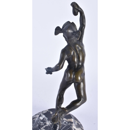 683 - A 19TH CENTURY EUROPEAN GRAND TOUR BRONZE FIGURE OF A MALE modelled upon a marble plinth. 25cm high.