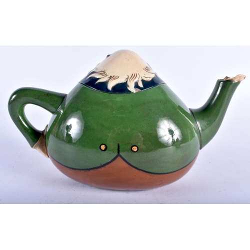 685 - A FOLEY INTARSIO NOVELTY TEAPOT AND COVER. 18cm x 12 cm.