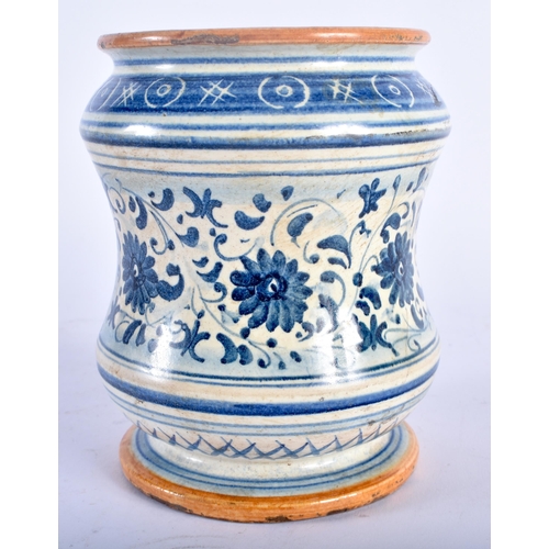 687 - AN ANTIQUE EUROPEAN POTTERY DRUG JAR. 14 cm x 10 cm.