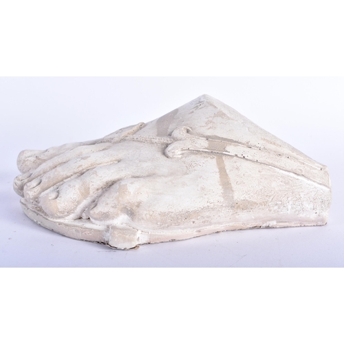 688 - A GRAND TOUR STYLE COUNTRY HOUSE PLASTER FOOT PAPER WEIGHT. 17 cm x 10 cm.