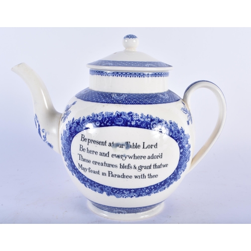 689 - A WEDGWOOD COMMEMORATIVE BLUE AND WHITE TEAPOT AND COVER together with a figural ceramic salt. Large... 