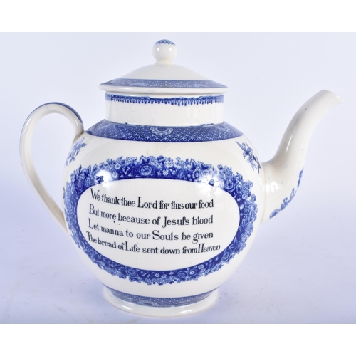 689 - A WEDGWOOD COMMEMORATIVE BLUE AND WHITE TEAPOT AND COVER together with a figural ceramic salt. Large... 