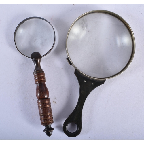 693 - TWO ANTIQUE MAGNIFYING GLASSES. Largest 15 cm long. (2)