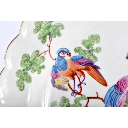 714 - AN 18TH CENTURY CHELSEA FLUTED PORCELAIN DISH C1770 painted in the Manner of Giles with exotic birds... 