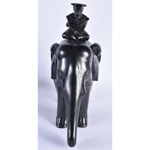 72 - A LARGE 19TH CENTURY ANGLO INDIAN CARVED EBONY FIGURE together with an African hardwood rhinoceros. ... 