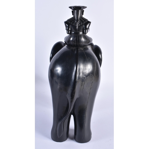 72 - A LARGE 19TH CENTURY ANGLO INDIAN CARVED EBONY FIGURE together with an African hardwood rhinoceros. ... 