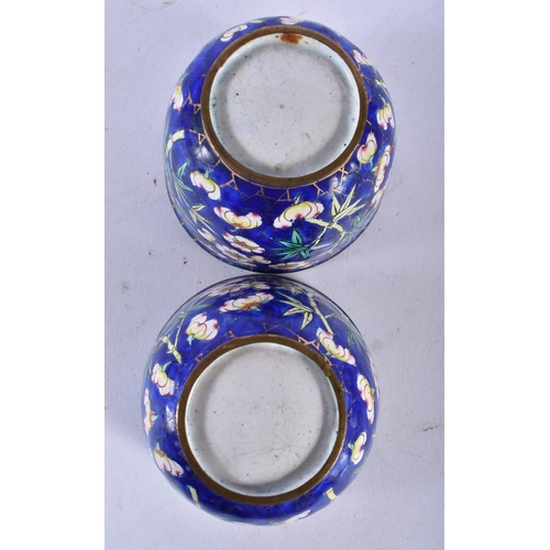 728 - A PAIR OF 19TH CENTURY CHINESE CANTON ENAMEL TEABOWLS ON STANDS Qing. 14cm x 10 cm.