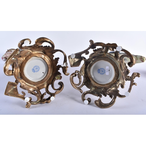 730 - A LARGE PAIR OF CONTINENTAL PORCELAIN ORMOLU AND BRONZE PARROT CANDLESTICKS. 56 cm high.