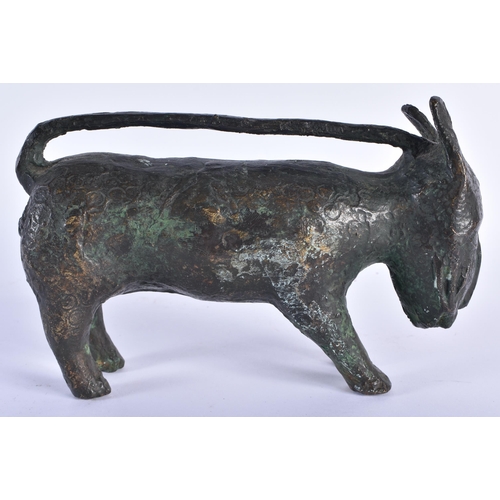 732 - AN ANTIQUE TRIBAL AFRICAN HEAVY BRONZE BENIM BEAST unusually formed with a tail handle. 20 cm x 12 c... 