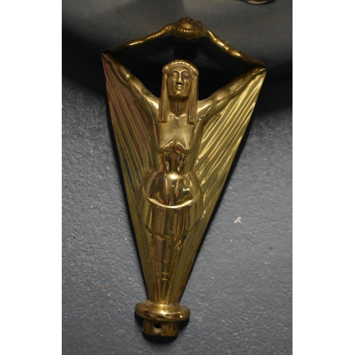 737 - A SET OF SEVEN ART DECO STYLE BRASS AND CHROME UPLIGHTERS formed as winged females. 34 cm x 38 cm. (... 