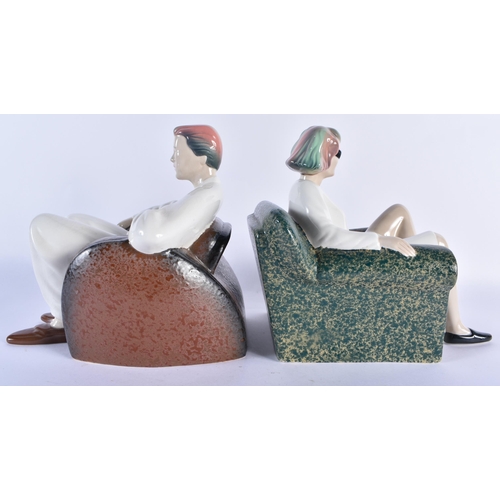 742 - AN UNUSUAL PAIR OF MID CENTURY CERAMIC FIGURES OF A MALE AND FEMALE of rare oversized form, possibly... 