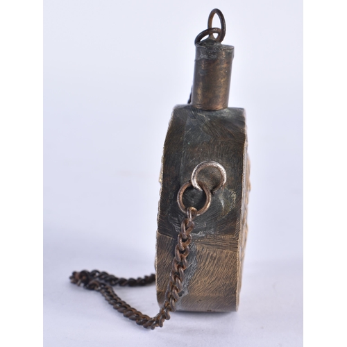 743 - AN ANTIQUE BRONZE GRAND TOUR PILGRIM FLASK possibly Greek or Russian. 7.5 cm x 5.5 cm.