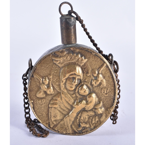 743 - AN ANTIQUE BRONZE GRAND TOUR PILGRIM FLASK possibly Greek or Russian. 7.5 cm x 5.5 cm.