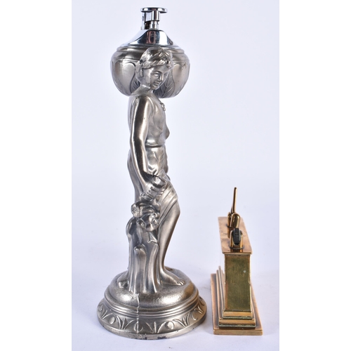 752 - A CHARMING ANTIQUE BRONZE ANVIL TABLE LIGHTER together with another figural table lighter. Largest 2... 