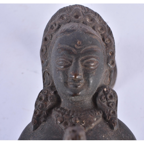 754 - AN 18TH/19TH CENTURY MIDDLE EASTERN BRONZE FIGURAL DOOR HANDLE formed as a female deity. 21 cm long.