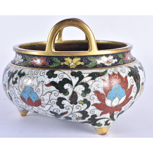 759 - A FINE CHINESE TWIN HANDLED CLOISONNE ENAMEL CENSER probably 16th/17th century, decorated with flowe... 