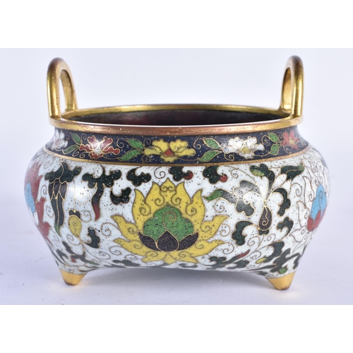 759 - A FINE CHINESE TWIN HANDLED CLOISONNE ENAMEL CENSER probably 16th/17th century, decorated with flowe... 