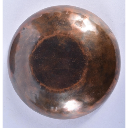 761 - A SCANDINAVIAN COPPER AND HARDSTONE HAMMERED BOX AND COVER. 15 cm diameter.