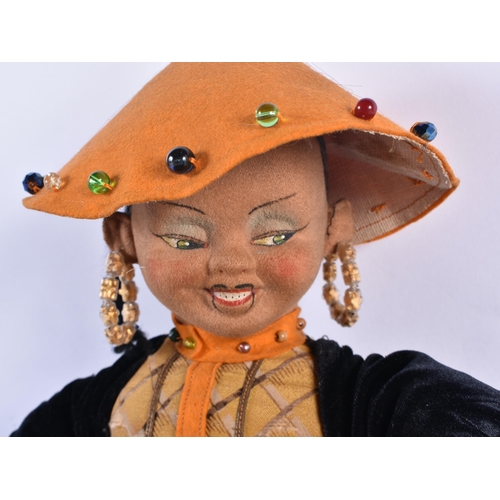 765 - AN UNUSUAL VINTAGE FELT EMBROIDERED CUSHION CHINAMAN DOLL. 53 cm x 25cm.