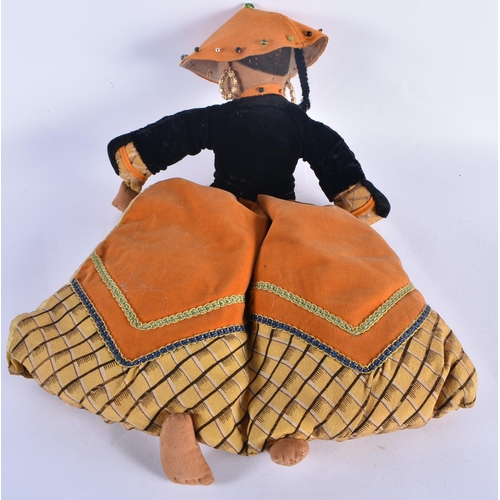 765 - AN UNUSUAL VINTAGE FELT EMBROIDERED CUSHION CHINAMAN DOLL. 53 cm x 25cm.