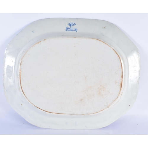 768 - A VERY LARGE 19TH CENTURY MASONS IRONSTONE BLUE AND WHITE CHINESE STYLE PLATTER. 48 cm x 38 cm.