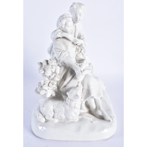 773 - A LARGE ANTIQUE NAPLES BLANC DE CHINE PORCELAIN FIGURAL GROUP modelled as two lovers beside a pair o... 