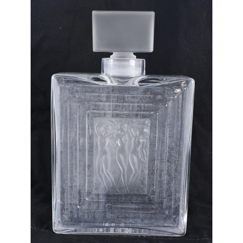 786 - A FRENCH LALIQUE TYPE GLASS SCENT BOTTLE AND STOPPER. 21 cm x 10 cm.