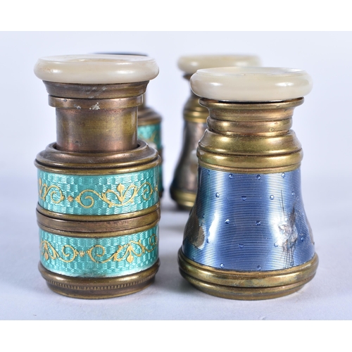 791 - TWO PAIRS OF ENAMEL OPERA GLASSES. Largest 7 cm x 5 cm extended. (2)