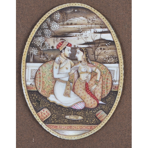 802 - Indian School (19th Century) Watercolour, Erotic figures. 18cm x 12 cm.