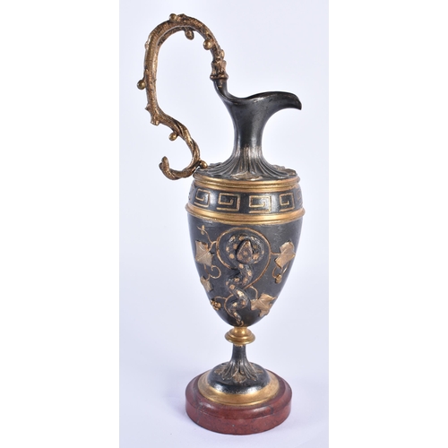 804 - A 19TH CENTURY FRENCH GRAND TOUR BRONZE CLASSICAL EWER overlaid with serpents. 24 cm high.