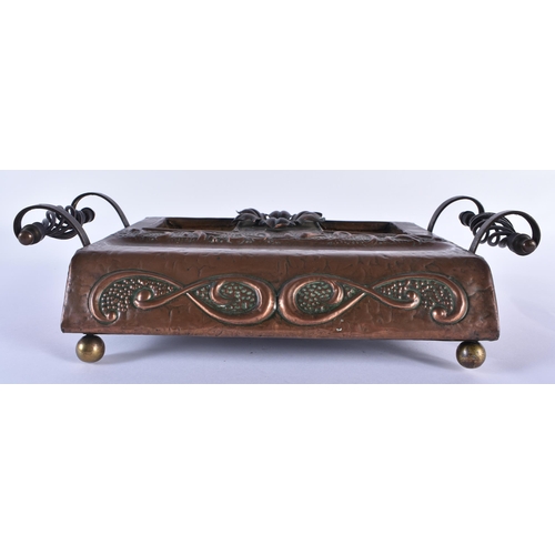 806 - AN ART NOUVEAU COPPER AND WOOD MOUNTED DESK STAND together with a terracotta antique bust by Jacques... 