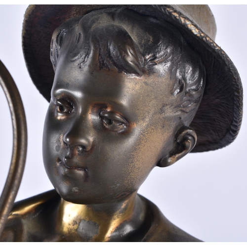 811 - French School (C1900) Bronze, Standing boy, marble base. 50 cm high.