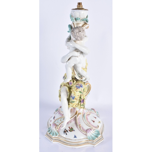 817 - A LARGE 19TH CENTURY GERMAN MEISSEN PORCELAIN FIGURAL CANDLESTICK formed with a female and child. 31... 