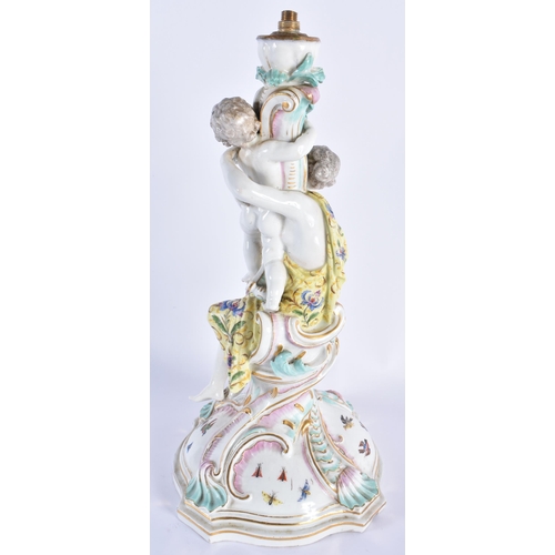 817 - A LARGE 19TH CENTURY GERMAN MEISSEN PORCELAIN FIGURAL CANDLESTICK formed with a female and child. 31... 