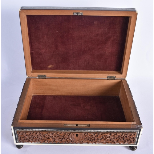 825 - TWO 19TH CENTURY MIDDLE EASTERN ANGLO INDIAN SANDALWOOD AND BONE CASKETS. Largest 24 cm x 14 cm. (2)