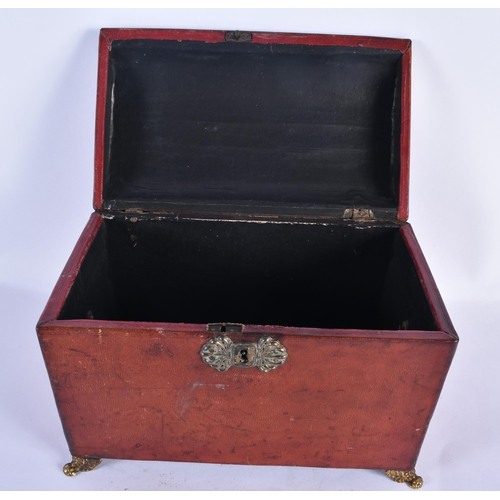 826 - A GEORGE III LEATHER COUNTRY HOUSE CASKET. 27 cm x 16 cm.