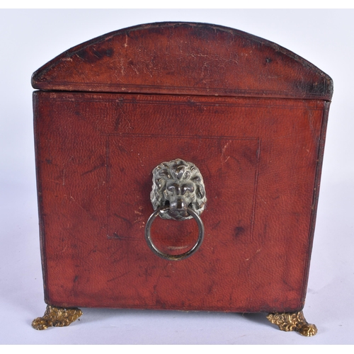 826 - A GEORGE III LEATHER COUNTRY HOUSE CASKET. 27 cm x 16 cm.