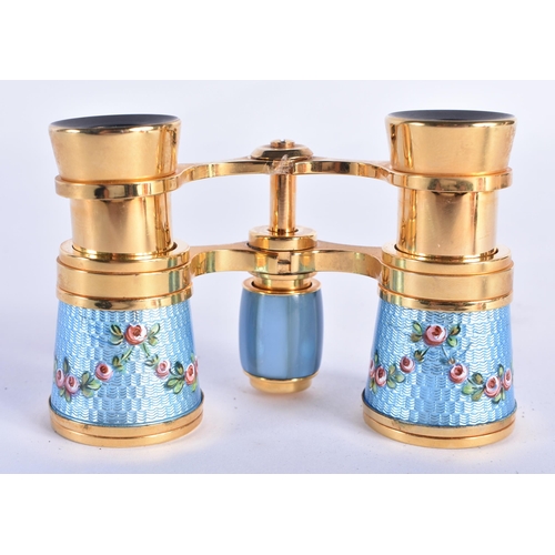 839 - A PAIR OF BLUE ENAMEL OPERA GLASSES. 9 cm x 6.5 cm extended.