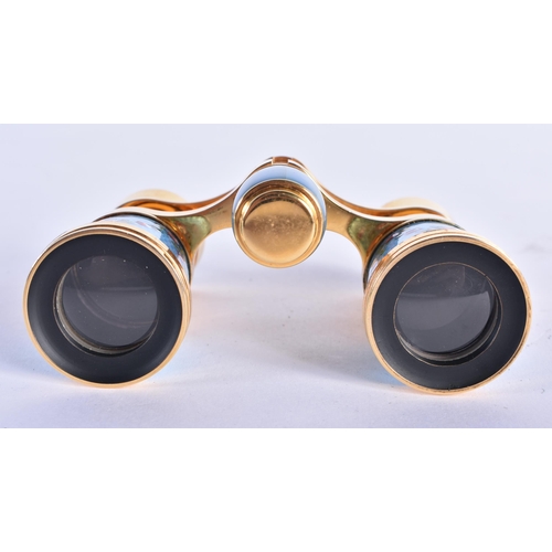 839 - A PAIR OF BLUE ENAMEL OPERA GLASSES. 9 cm x 6.5 cm extended.